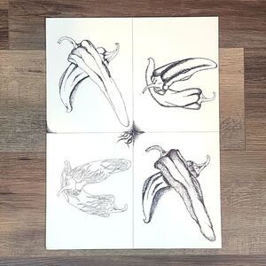 Chili Pepper ink sketches original on art board